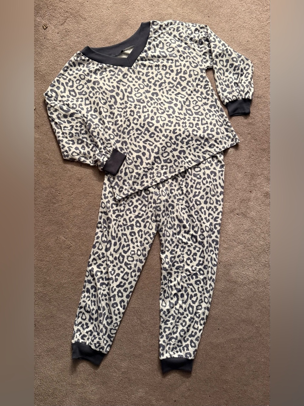 Leopard Print Pajama Set - Cream and Black